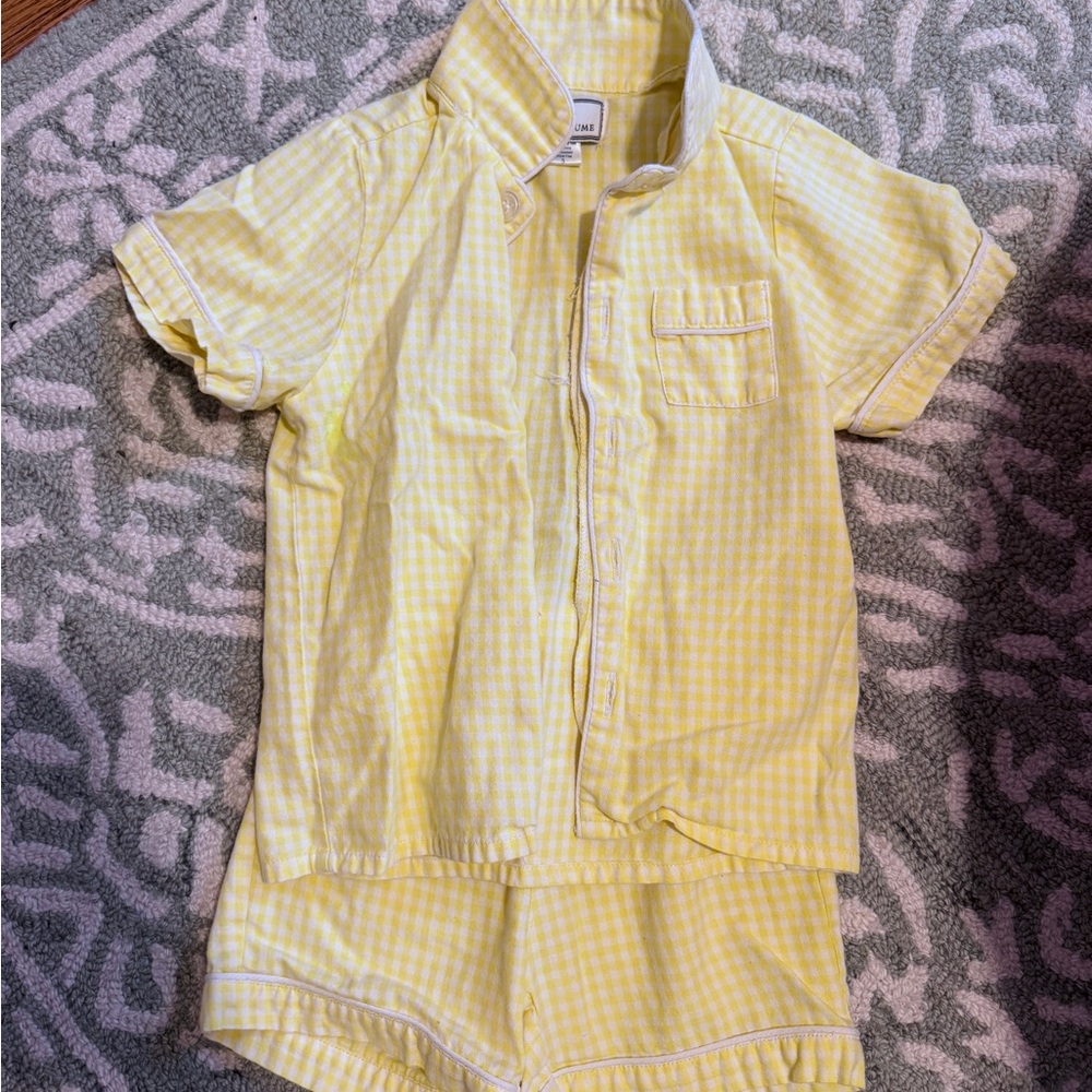Petite Plume Yellow Gingham Short Pajama Set 3T